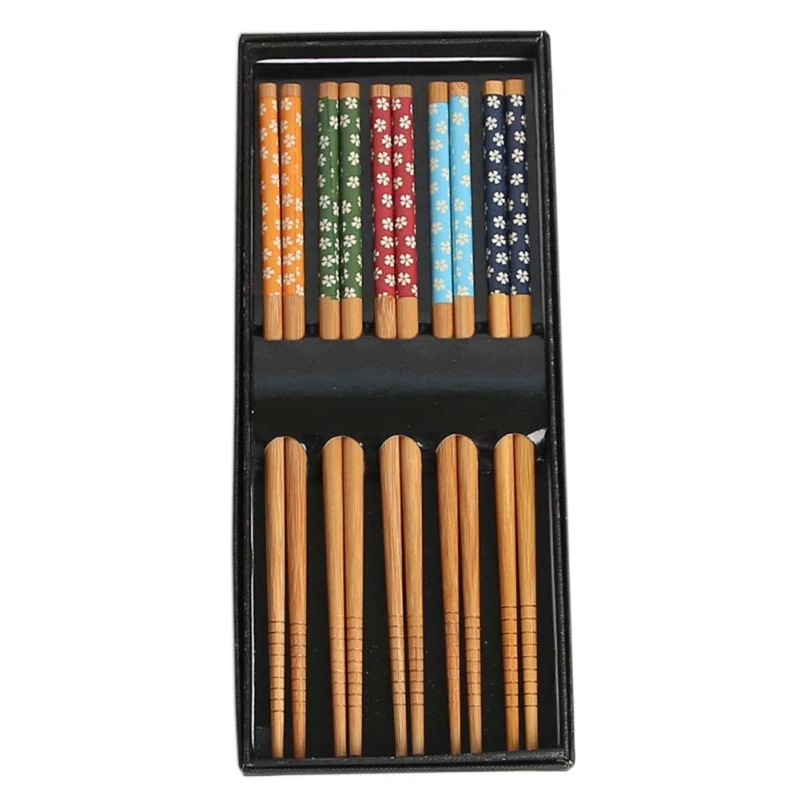 Деревянные палочки для еды 5 пар многоразовые в японском стиле подарочный набор