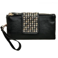 lady wallet women black rivet stud handbag pu leather purse clutch wallet women card bag small crossbody bag billetera mujer