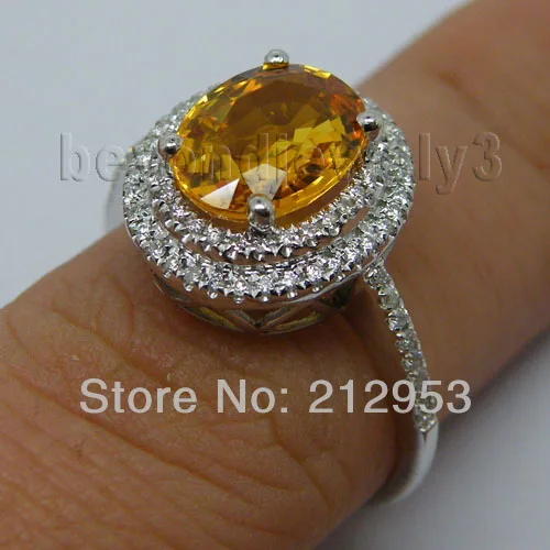 Обручальное кольцо с желтым сапфиром 7x9 мм 14 КТ белое золото R0014|ring oval|ring ringring gold