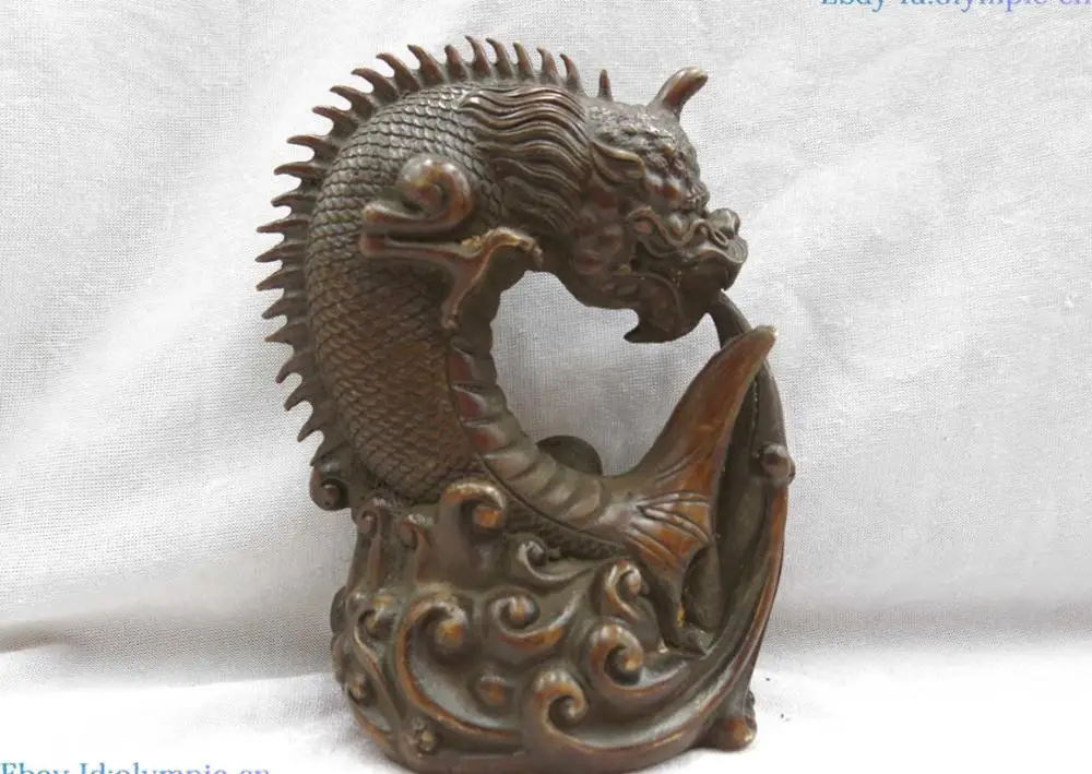 

Bronze sculpture China beautiful Feng Shui lucky dragon fish copper Statue