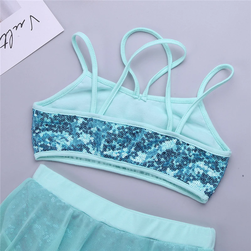 Детское балетное платье для подростков наряд короткий топ с блестками и юбкой