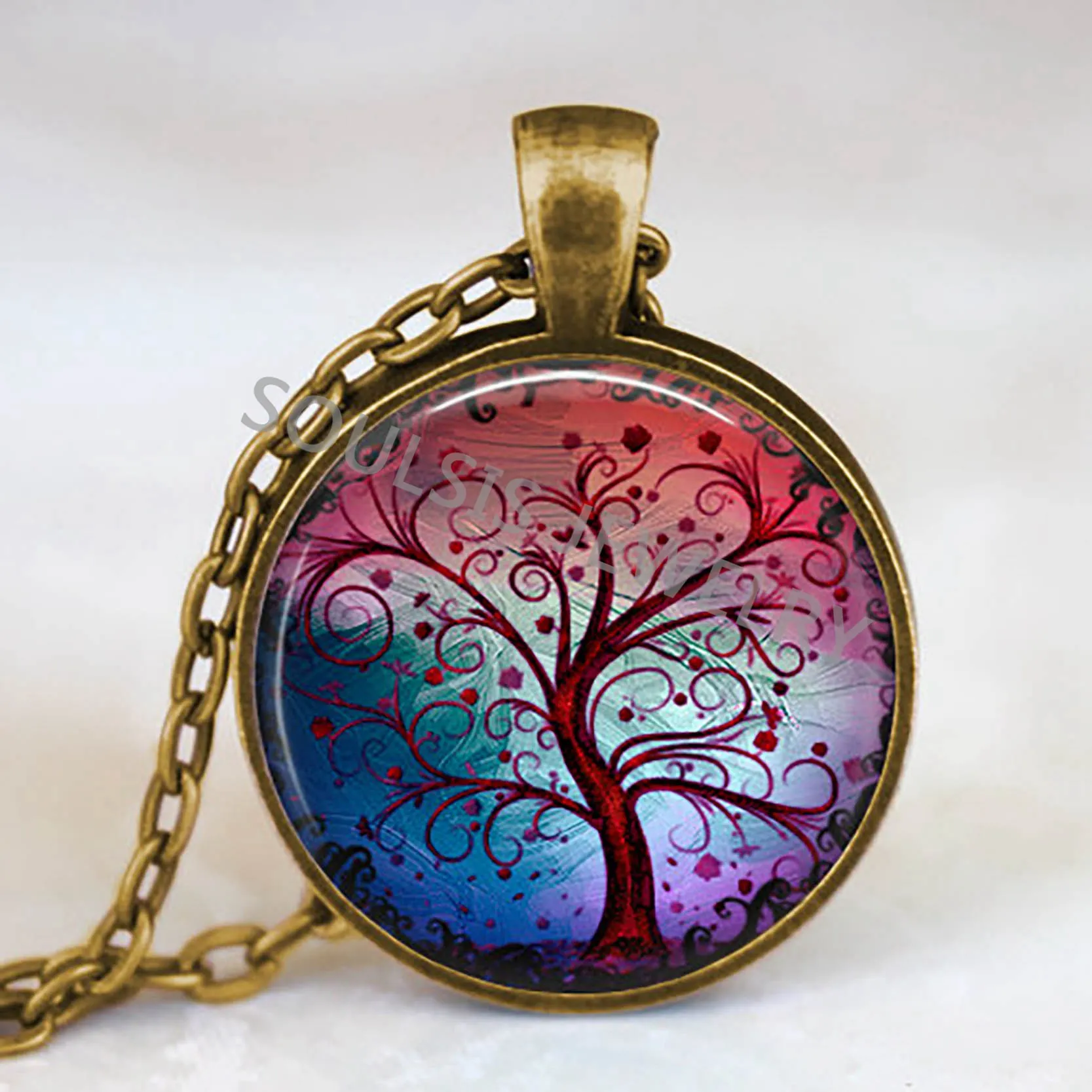 Подвеска с деревом жизни ожерелье художественное стекло кабошон бронзовая