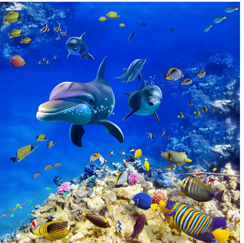 3d настил Голубой океан dohphin ПВХ водонепроницаемый пол самоклеящийся 3D Пол