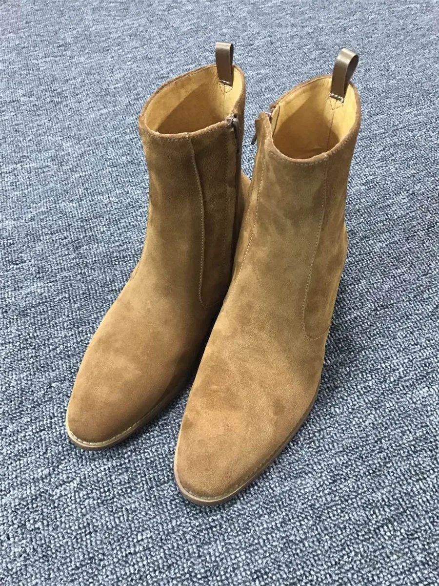 

2018 Autumn Handmade Vintage Nobel Luxury Genuine Leather Suede Boots Wyatt Classic Harness Ankle zipper Chelsea Men Boots