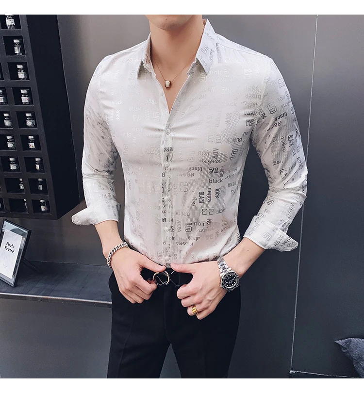 Camisa Social, приталенные, серебристые, золотые, с принтом, рубашки, Camisa MasculinaRopa De Hombre, повседневные рубашки, мужские Клубные рубашки, дизайнерские
