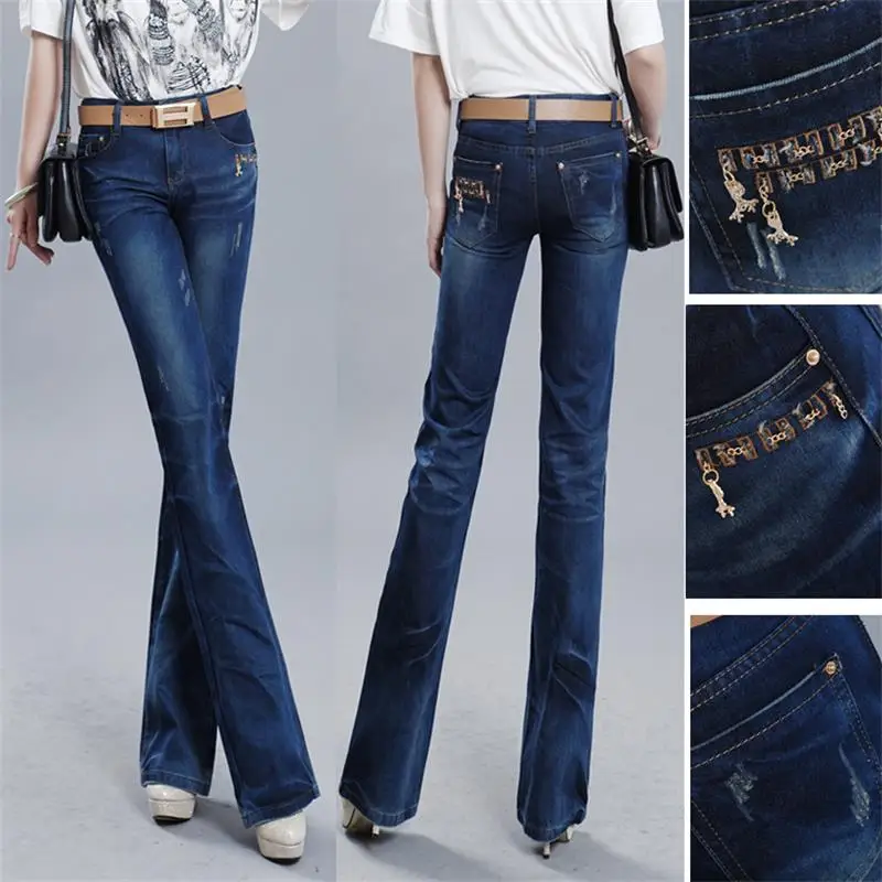 Женские прямые рваные джинсы широкие брюки со средней посадкой|pants jean|pant leg or pants