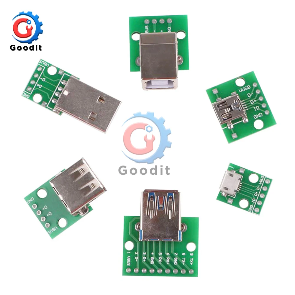 10 шт. Micro Mini USB A Male 2 0 3 Female B разъем интерфейса до 54 мм DIP PCB конвертер адаптер