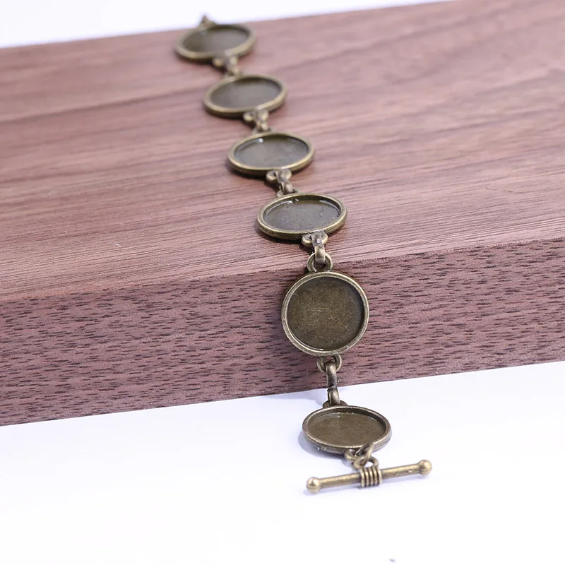 

reidgalle 5pcs fit 12mm round cabochon bracelet base blanks antique bronze cameo bezel trays diy jewelry making findings