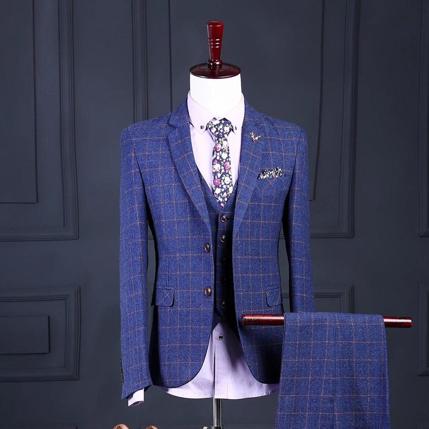 Костюм для свадьбы в клетку Damier Проверить к ужину свадебный смокинг костюм на
