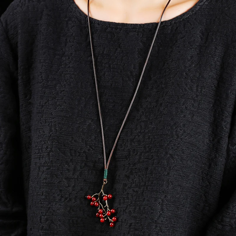 Original Design Ethnic Handmade Tree Branch Long Necklace Natural Stone Beads For Women Clothes Accessories Jewelry | Украшения и
