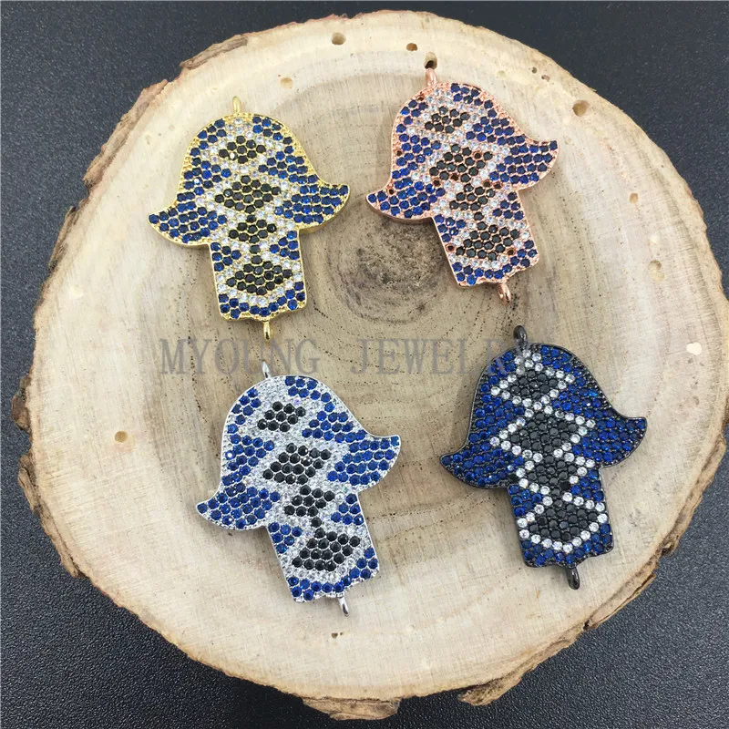 

MY0696 Multi Color Copper Micro Pave Zircon CZ Fatima Hamsa Hand Connector Charm Necklace Bracelet DIY Making Findings