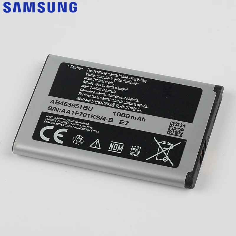 Оригинальный аккумулятор Samsung для J800 S3650 L700 W559 S5628 C3222 S7070 S5608 S3370 B3410 F339 AB463651BC AB463651BE