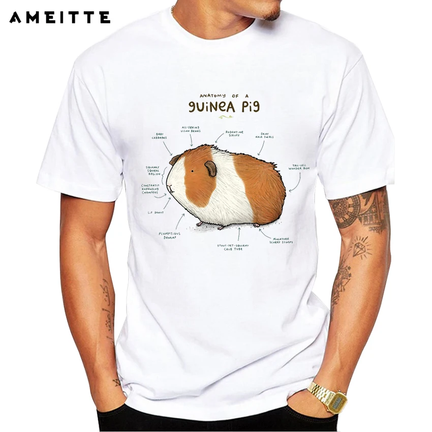 Мужская футболка с надписью Anatomy of a Guinea Pig летняя повседневная высокого качества