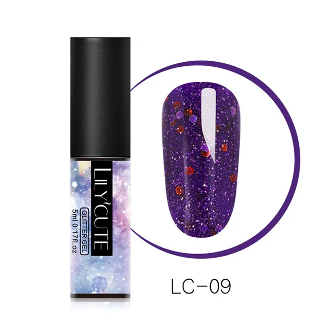 Glitter LC-09 LILYCUTE Блестящий Гель-лак для ногтей 5 мл замачиваемый УФ гель для ногтей лак Полупостоянный гель лак праймер маникюрный лак - Цвет: Glitter LC-09