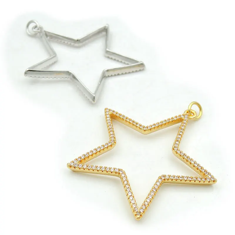 40*40*3 мм Micro Pave Clear CZ полые украшения в виде звездочек подходят для изготовления DIY браслеты или ожерелья ювелирные изделия