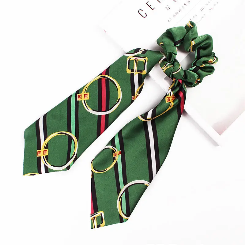 green hairband Винтажный женский бантик стример резинки шарф для волос конский хвост держатель летний тюрбан эластичный ободок Волосы Галстуки для девочек повязка на голову резинка платок для волос - Цвет: green hairband