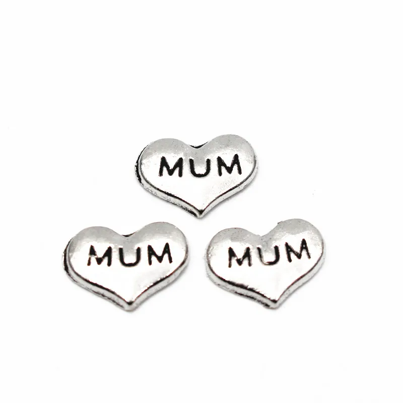 

Hot selling 10pcs/lot mum Heart Floating charms Alloy Charms Living glass Memory Lockets DIY woman Jewelry