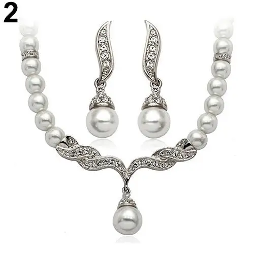 

Bridal Wedding Angel Wings Faux Pearls Necklace Studs Earrings Jewelry Set hot