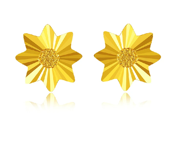 

August Pure 999 24K Yellow Gold Star Stud Earrings 1.17g