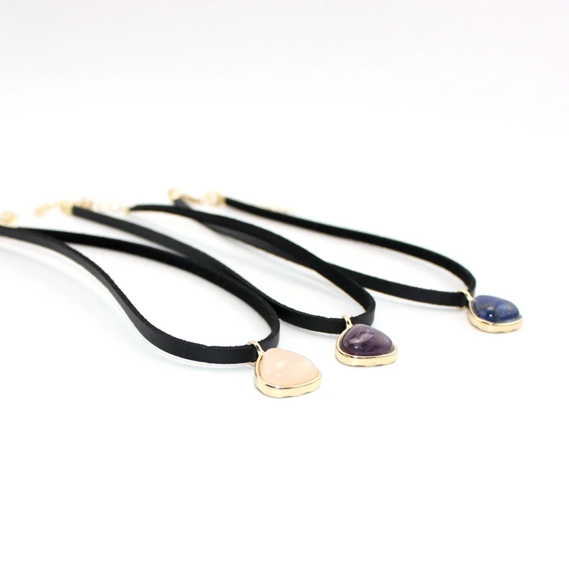 Модное черное ожерелье-чокер из искусственной кожи с натуральными каплями воды и