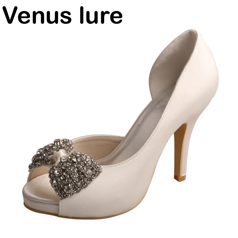 

Атласные свадебные туфли цвета слоновой кости для невесты, Брендовые женские строгие туфли с кристаллами и бантом
