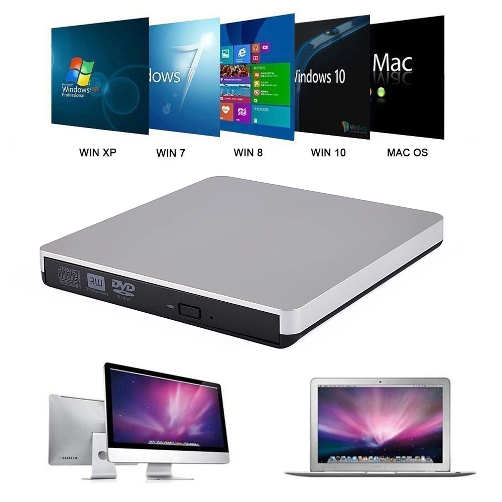 Внешний USB 3 0 высокоскоростной DL DVD RW ГОРЕЛКА для записи компакт дисков тонкий
