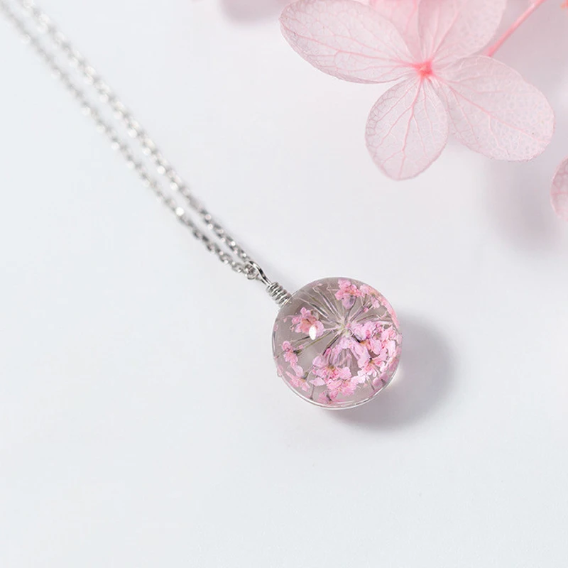 

PONYKISS Romantic 100% 925 Sterling Silver Sakura Round Pendant Necklace Delicate Fashion Accessory For Women Party Cute Gift