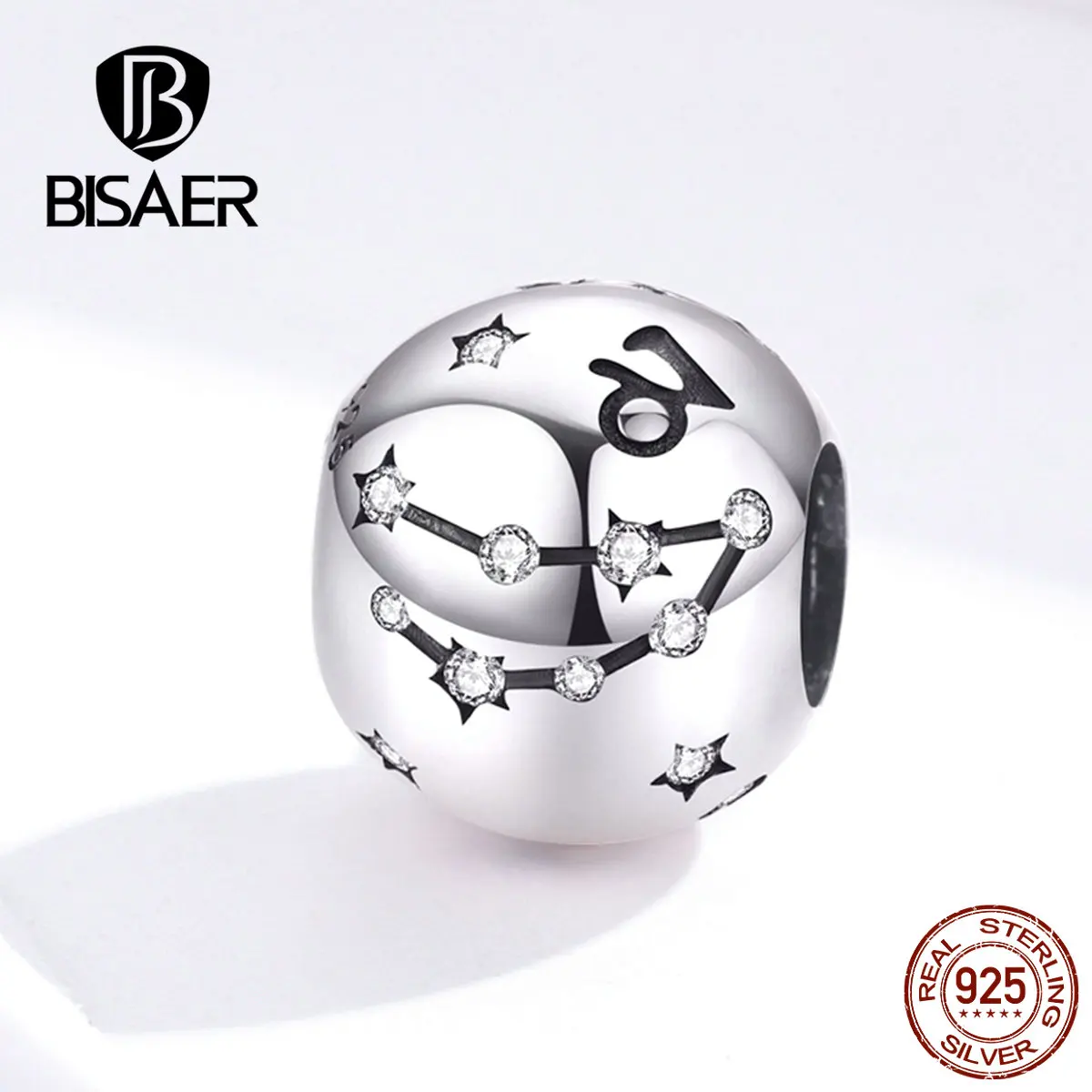 BISAER модный знак зодиака, 925 пробы, серебро, 12 бусины с созвездием, амулеты, модные DIY аксессуары, лучший подарок HSC1218