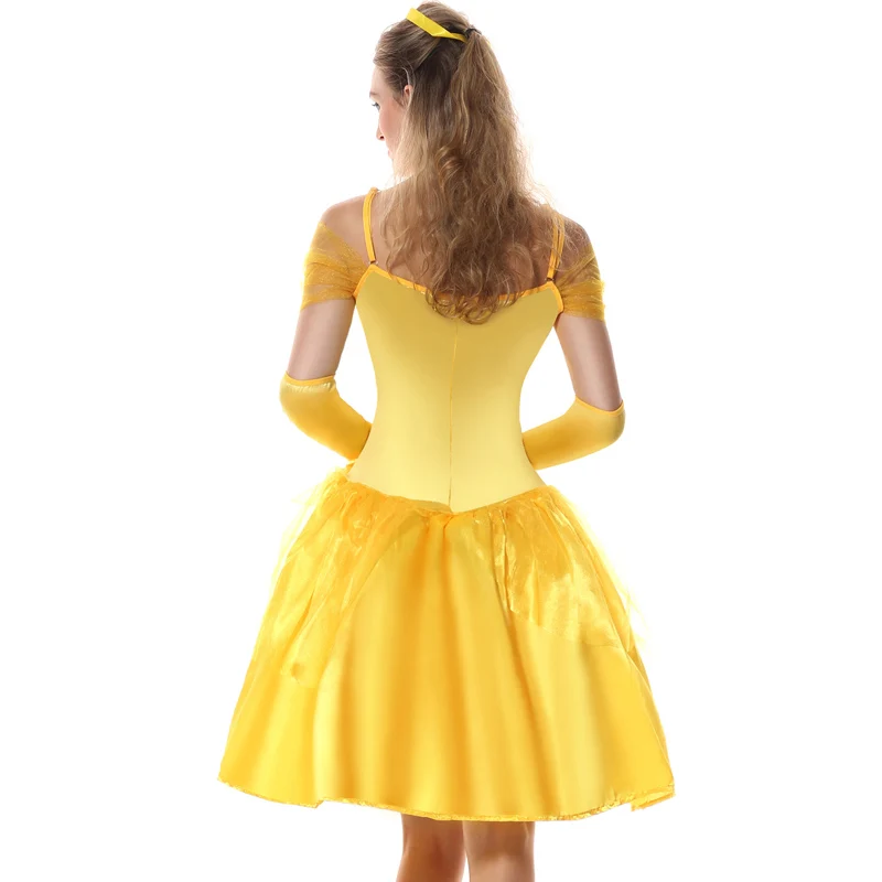 

MOONIGHT Halloween Alice in wonderland Costume Princess Belle Beauty And The Beast Cosplay Costumes Princess Belle Yellow Dress