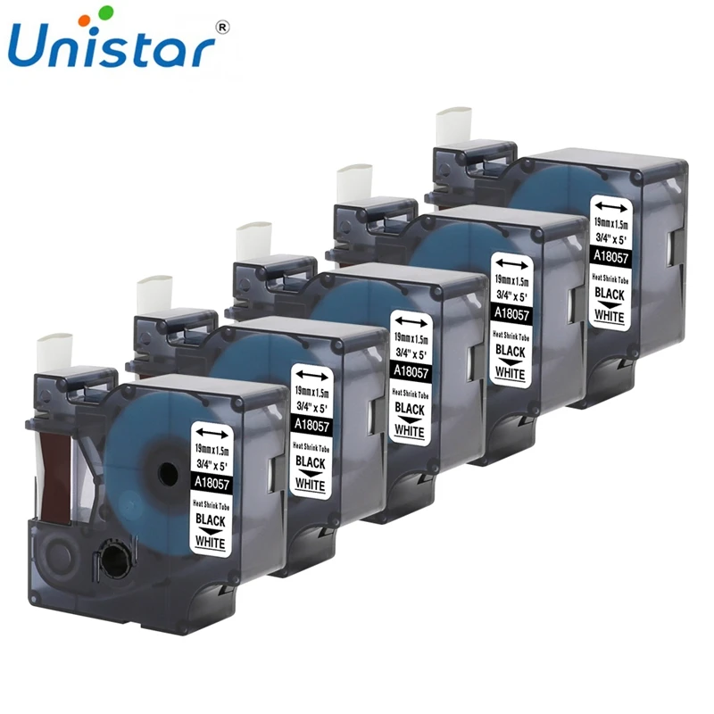 

Unistar 5 Pieces 18057 18058 Rhino IND Labels Compatible for Dymo Heat Shrink Tube Printer Ribbons White Yellow Label Makers