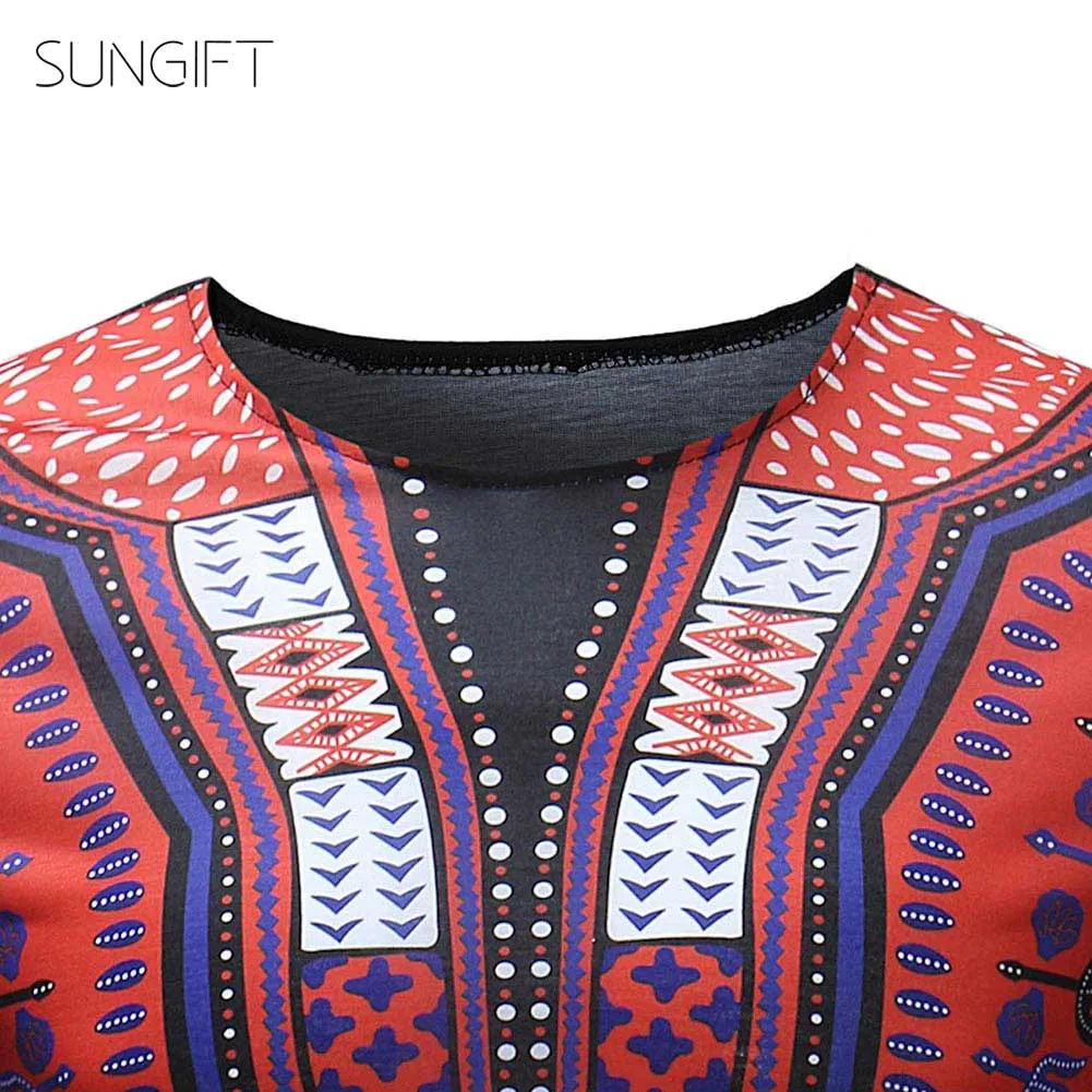 SUNGIFT Африканский Мужской Топ традиционная одежда дашик узор круглый вырез принт