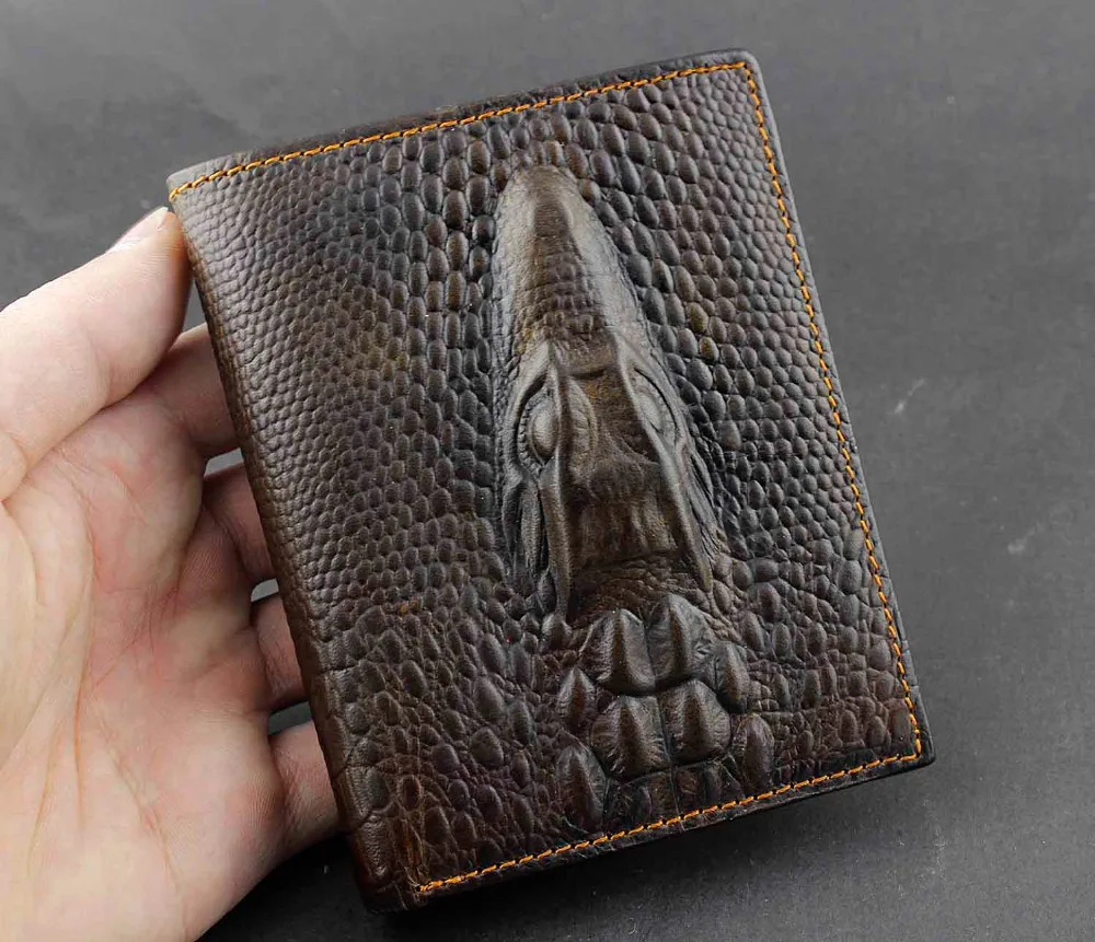 Crocodile Alligator Vintage Mens Genuine Leather Bifold Wallet Purse Biker Rock | Багаж и сумки