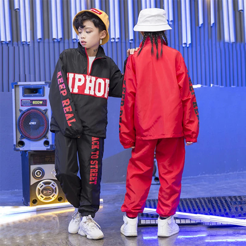 Black Red Children'S Jazz Dance Costume Street Suit Boys Girls Hip-Hop Long-Sleeved Dancing Performance Clothes DL2599 | Тематическая