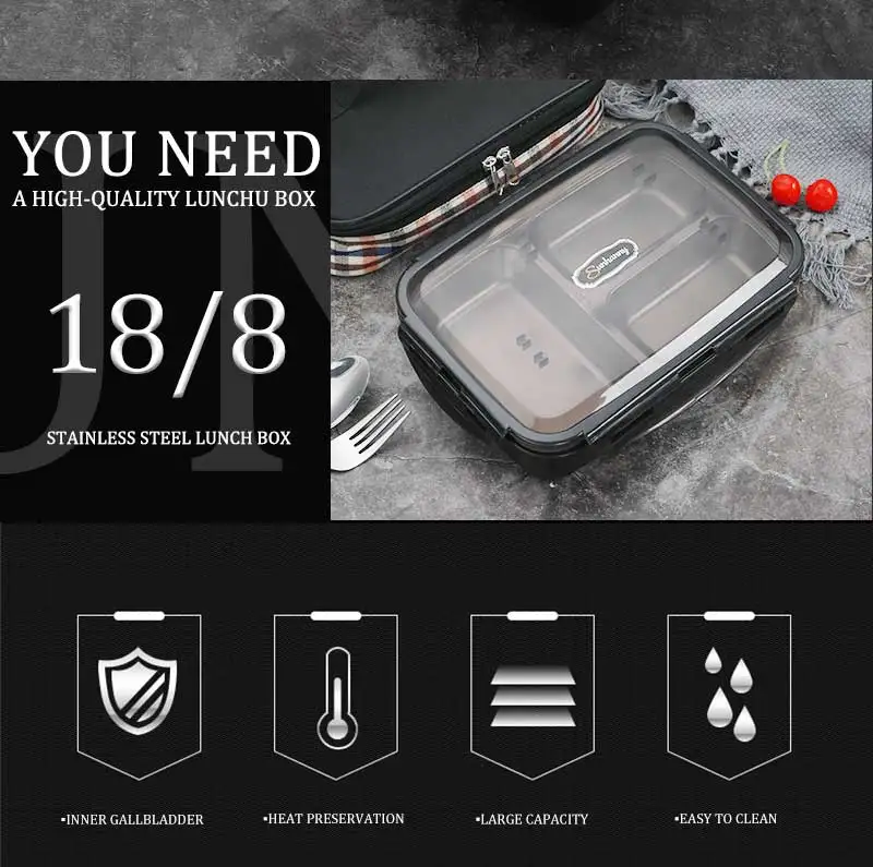 Sunhanny Портативный Ланч-бокс для детей школы 304 из нержавеющей стали Bento box Герметичный пищевой контейнер с палочки для еды и ложки