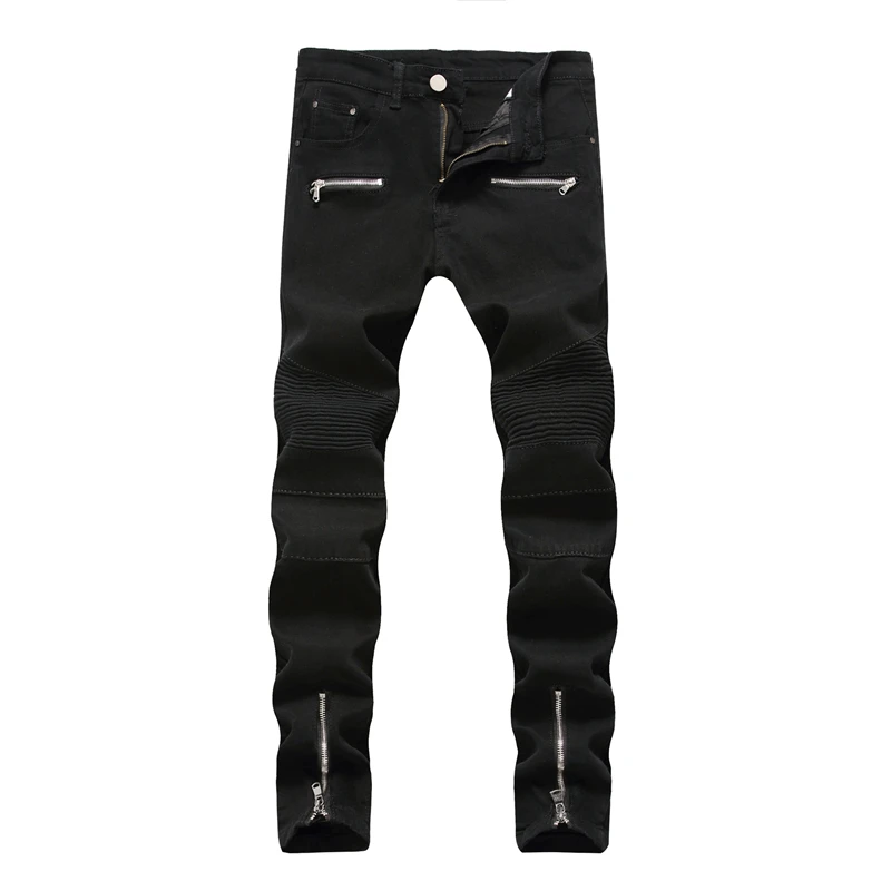 With zipper Hip hop casual trousers hombre famous brand biker motorcycle Ripped Denim Slim straight jean homme masculina | Мужская