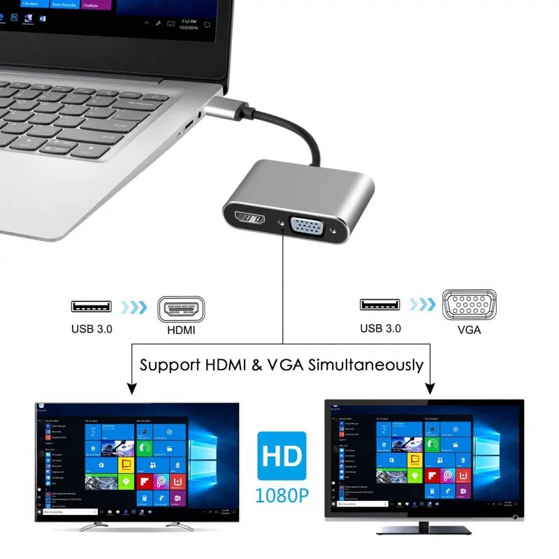 Universal 2 in 1 USB to VGA HDMI HD 1080P 4K Multi-Display Converter Audio Video Cable USB3.0 Adapter Dual | Мобильные телефоны и