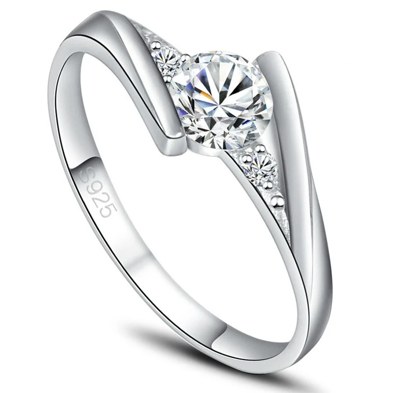 1 Pc Genuine 925 Sterling Silver Wedding &amp Engagement Jewelry Elegant Shinning Clear Cubic Zirconia Middle Finger Ring For Women |
