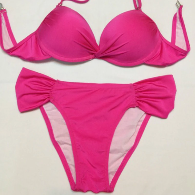 Женская сексуальная однотонная пляжная одежда с лямкой на шее бикини для ванной