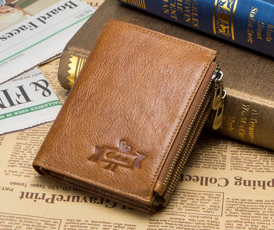 Мужской кошелек из натуральной кожи, RFID, двойная молния, короткий, walet cartera hombre, мужские кошельки, мужской кошелек с карманом для монет