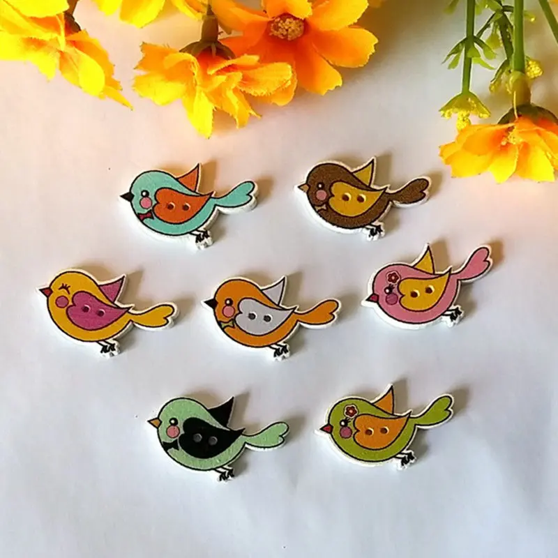 New 30/50Pcs Mixed Birds Pattern Wooden Buttons Sewing Scrapbooking Decoration Embellishment Craft botoes Clothing Accessories