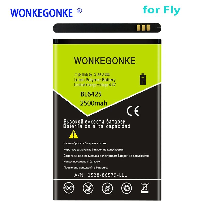 WONKEGONKE 2500mah BL6425 BL 6425 Battery for fly FS454 Nimbus 8 mobile phone Bateria with tracking number | Мобильные телефоны и