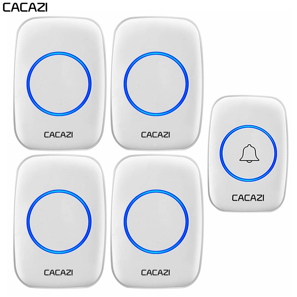 

CACAZI Wireless Doorbell Waterproof 1 Transmitter 4 Receiver US EU UK AU Plug Battery Home Calling Bell Wireless Ring Chime