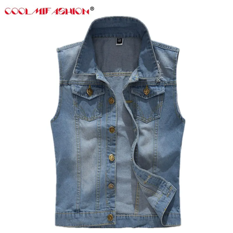 

Vintage Design Men's Denim Vest Male Bule Color Slim Fit Sleeveless Jackets Men Hole Jeans Brand Waistcoat Plus Size vest men