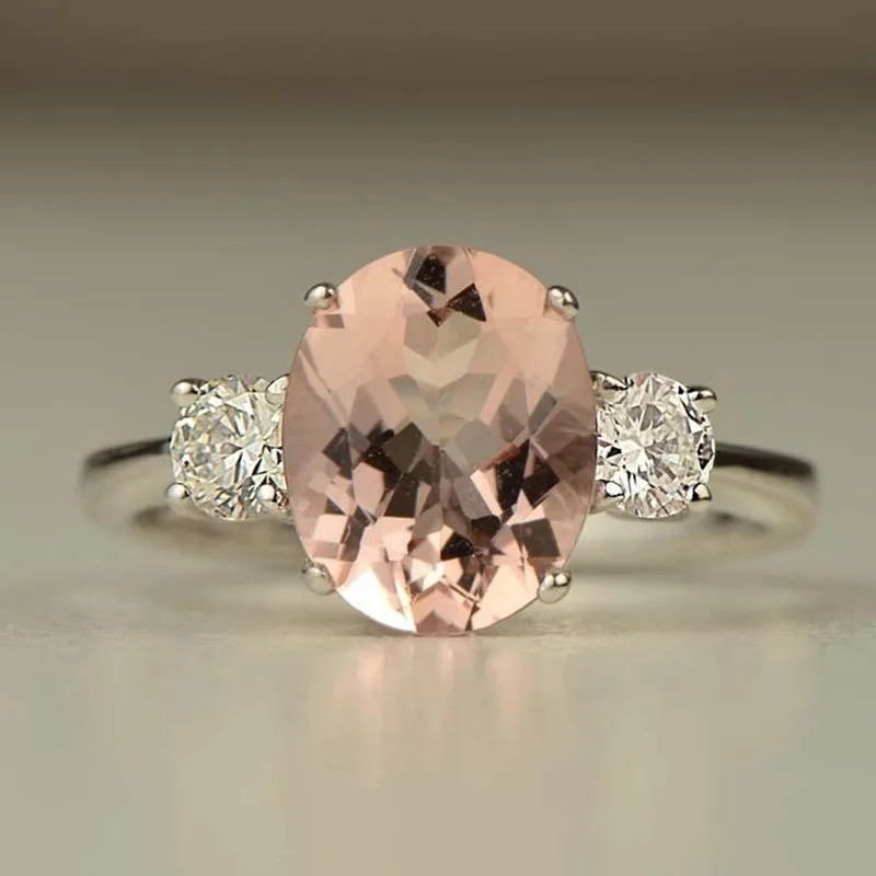 Фото Обручальные кольца с овальным розовым кубическим цирконием для женщин простые