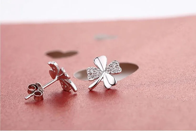 Anenjery горячая Распродажа 925 пробы Серебряные Серьги brincos pendientes Lucky Clover Серьги гвоздики для женщин подарок oorbellen S-E55