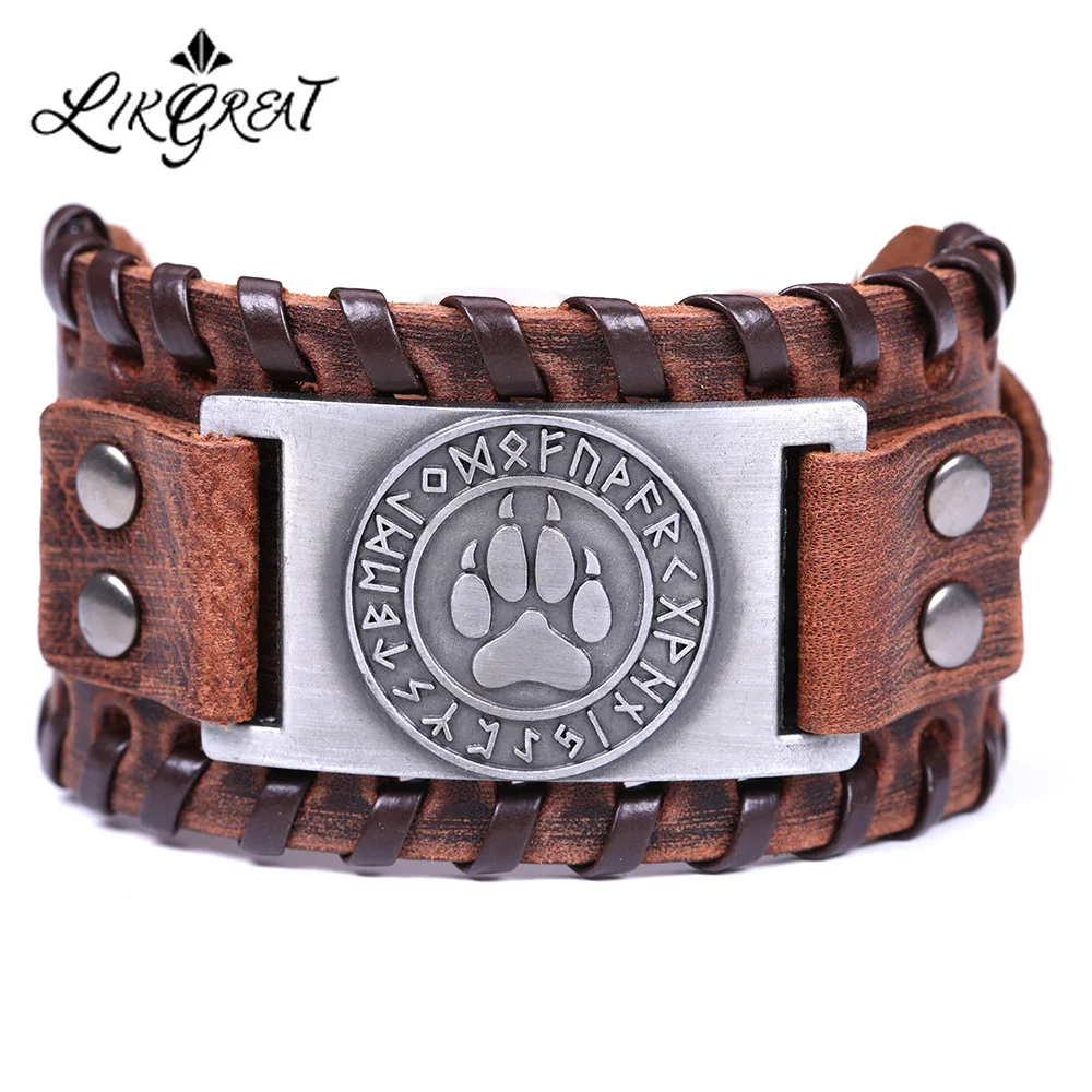 Браслеты шармы LIKGREAT Wolf Animal Paw Rune для мужчин славянский амулет ювелирное изделие