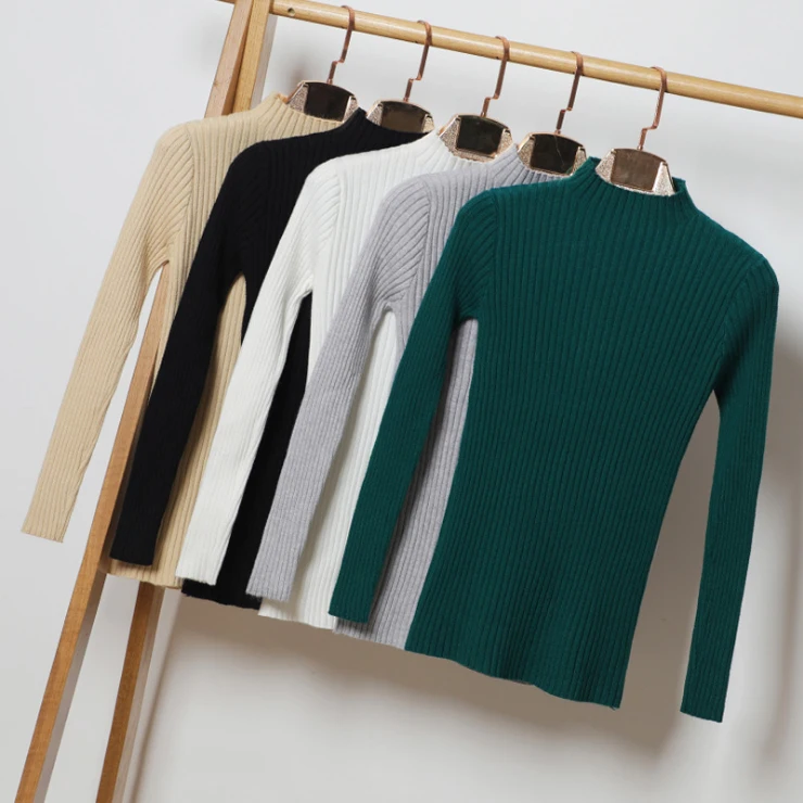 

Queechalle 2021 Autumn lady's sweater solid knitted pullover sweater for women long sleeve slim women's turtleneck sweaters