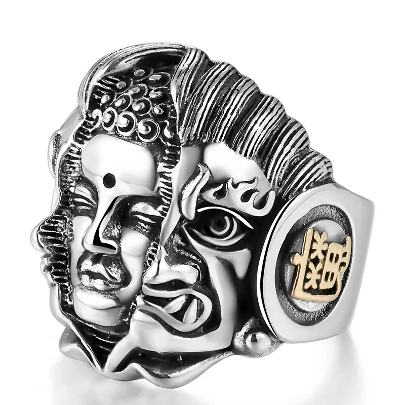 

S925 Sterling Silver Ring Open Ended Men's Ring Buddha Magic Between The Ring Of Domineering Retro Thai Silver Ring