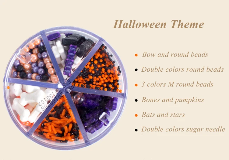 Halloween 6in1 190 г красочные сахарные бусины рождество хэллоуин пасха съедобный жемчуг сахарный шар помадка выпечка торта DIY Украшение для печенья GYH - Цвет: Halloween 6in1