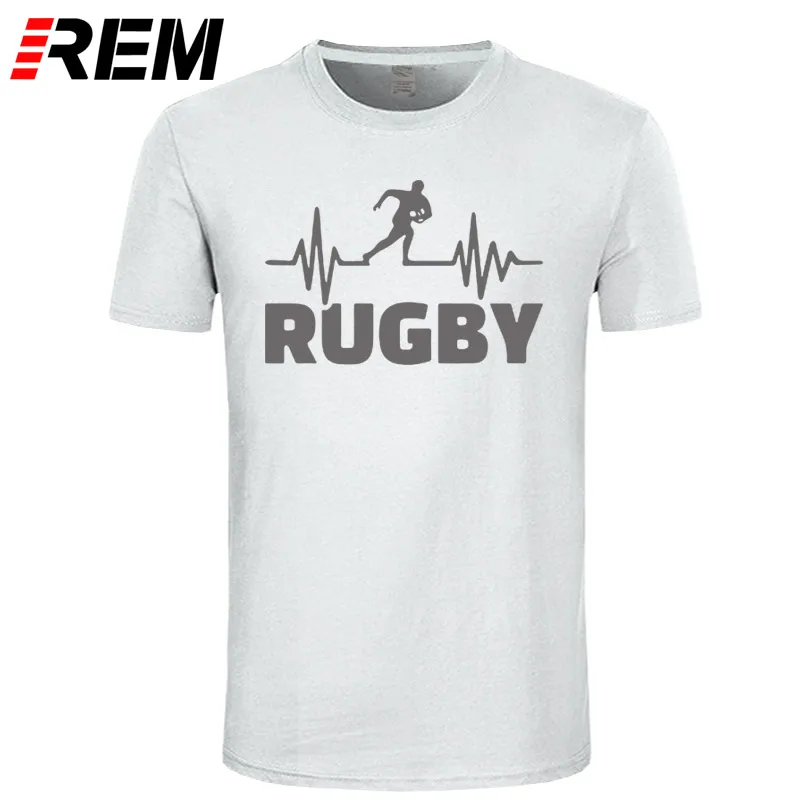 Heartbeat Of Rugbying, футболки для мужчин, летняя мода, короткий рукав, футболка, хлопок, Забавный принт, топы, спортивные мужские футболки - Цвет: white gray